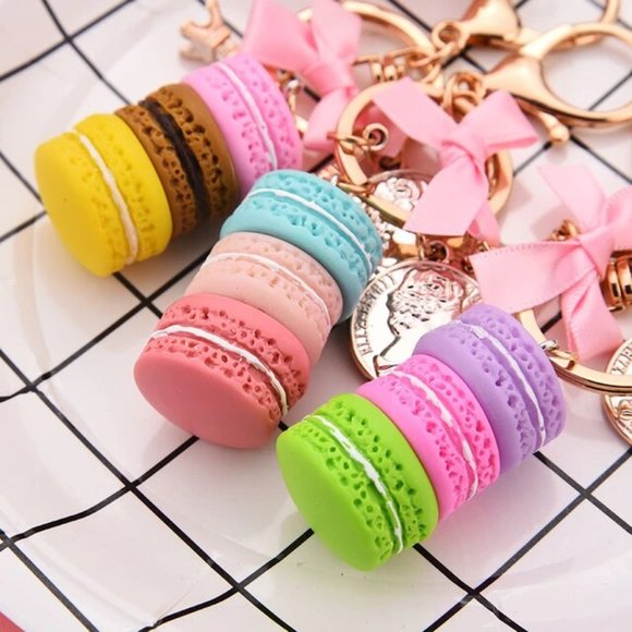 Macaron Purple Yellow Keychain #802 - Picture 2 of 11